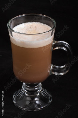 Mocachino coffee in a glass glass
