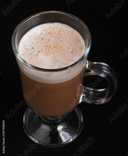 Mocachino coffee in a glass glass