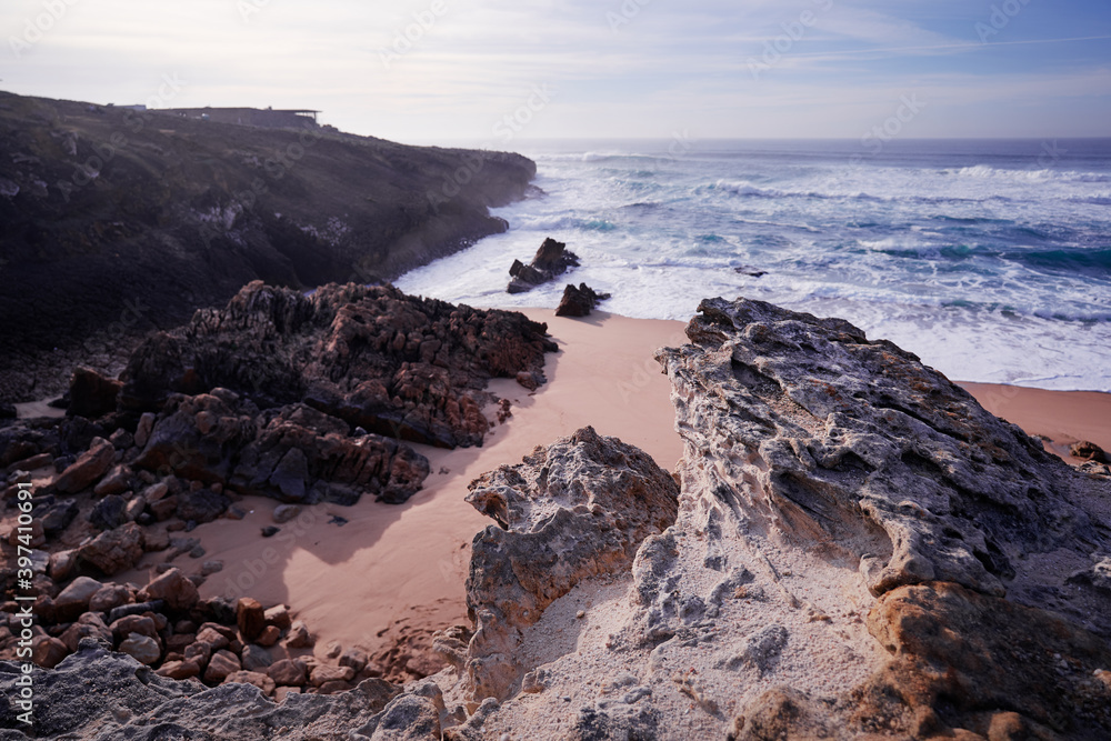 Beautiful landscape. Atlantic ocean rock shore, Portugal.