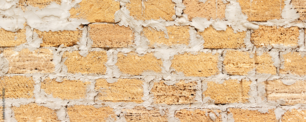 Fototapeta premium brick from shells Texture background , wall is made of shells brick.