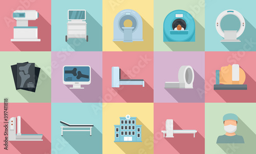 Magnetic resonance imaging icons set. Flat set of magnetic resonance imaging vector icons for web design