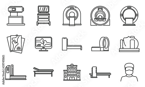 Mri scan icons set. Outline set of mri scan vector icons for web design isolated on white background