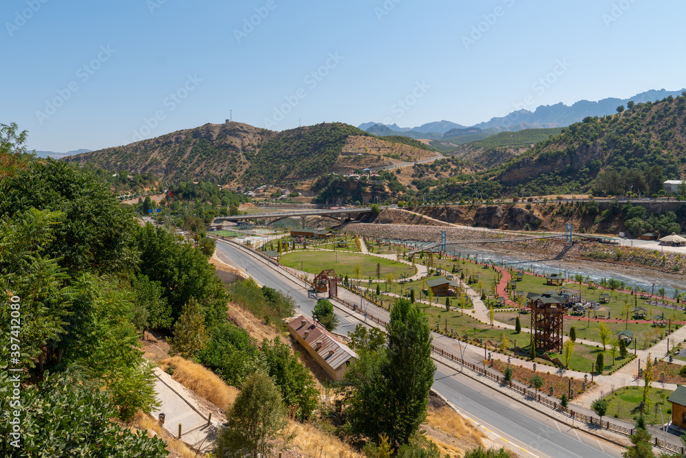 Tunceli, Turkey-September 18 2020: Tunceli city with Munzur river