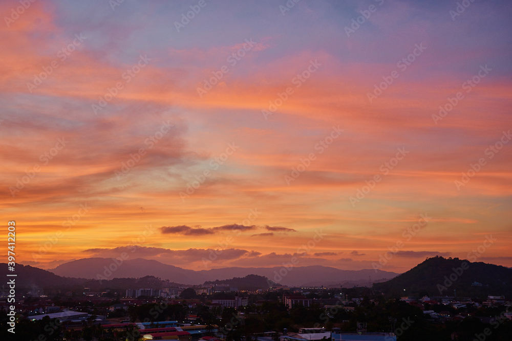 Beautiful sunset view of Phuket town, Thailand.