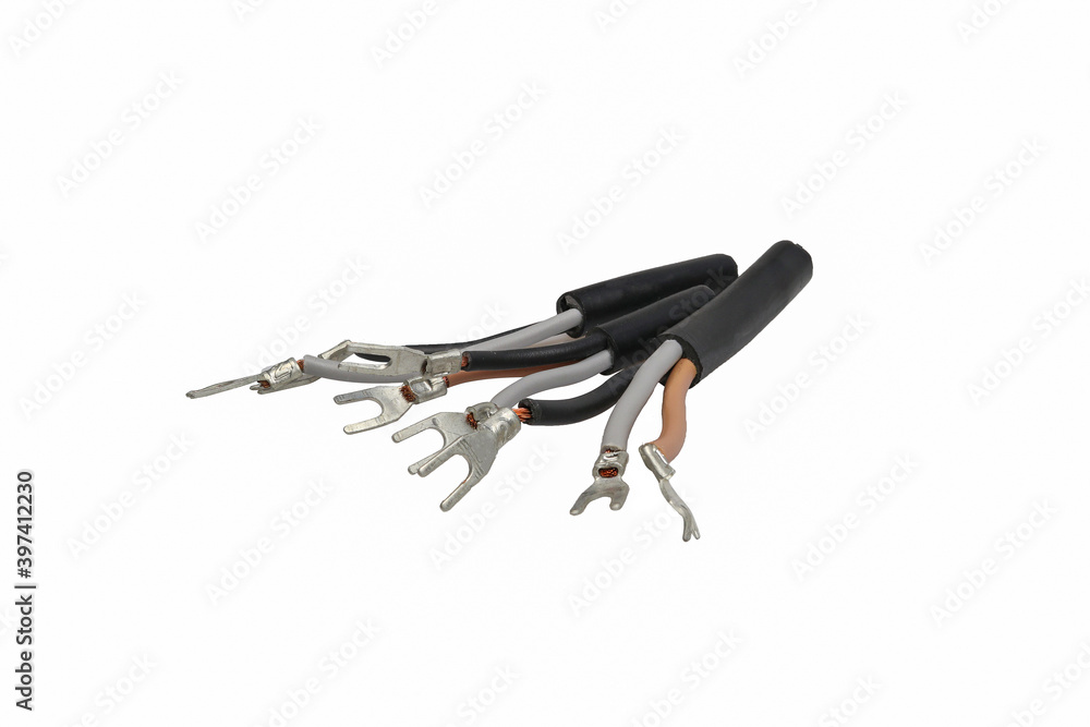 Electrical cable with terminal To connect electricity isolated on white background Electrical cable with terminal To connect electricity isolated on white background
