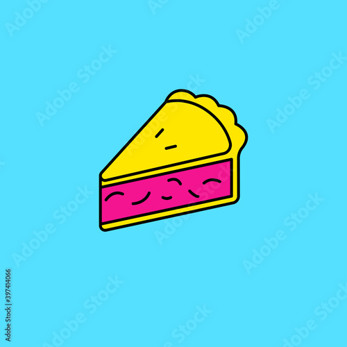 Simple pie vector illustration isolated on blue background. Linear color style of pie icon
