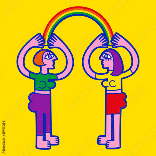 Illustration of two women with rainbow