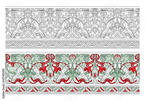 Ottoman bordure pattern, ancient historical drawing, Middle Eastern Origin Illustrations, authentic drawings