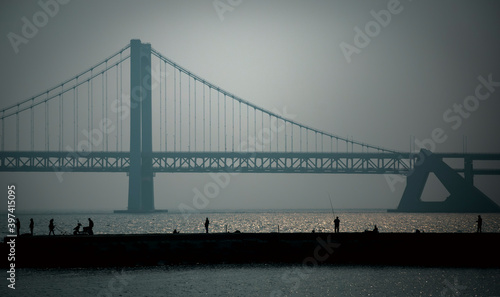 Multi angle photography of the cross sea bridge in Dalian, Liaoning, China, with the people living here
