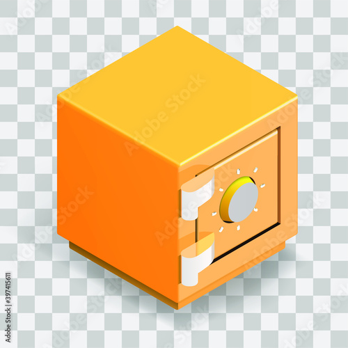 Vector illustration of isometric safe strongbox icon in colorful ion transparent background. Safety symbol usable for a web site design, logo, app, UI, posters.