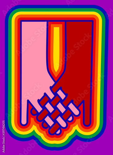 Illustration of crossed hands with rainbow