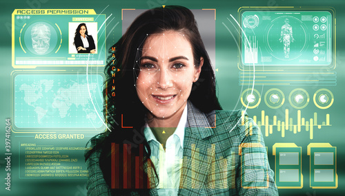 Картината върху платно Facial recognition technology scan and detect people face for identification
