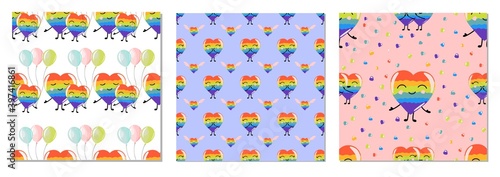 rainbow hearts. lgbt. Trendy cartoon poster. Decorative symbol. Celebration banner. Bright decoration. Poster, print, card, banner design. Fashion print