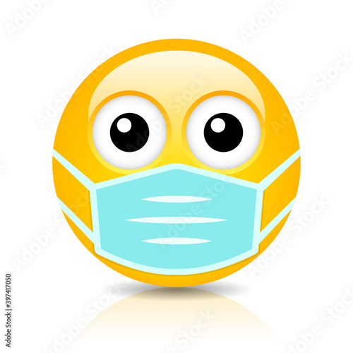 Emoji with face mask, vector cartoon