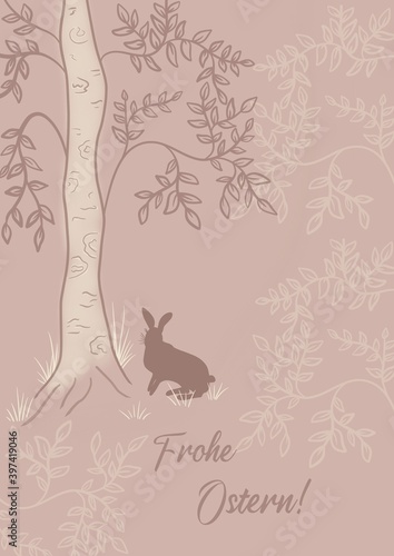    Frohe Ostern    means Happy Easter in the German Language. A postcard for Easter holiday  an illustration in a flat style