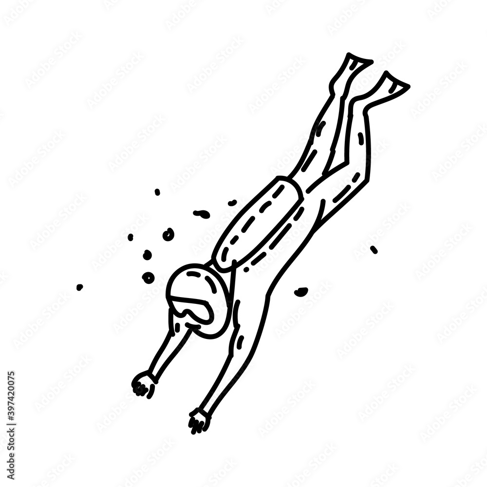 Fototapeta premium Diving Nice Icon. Doodle Hand Drawn or Outline Icon Style