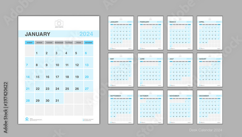 Calendar 2024 template Vector, Desk calendar 2024 design, Week Start On Sunday, Planner, Stationery, wall calendar, simple and clean design, Printing, advertisement, organization and business
