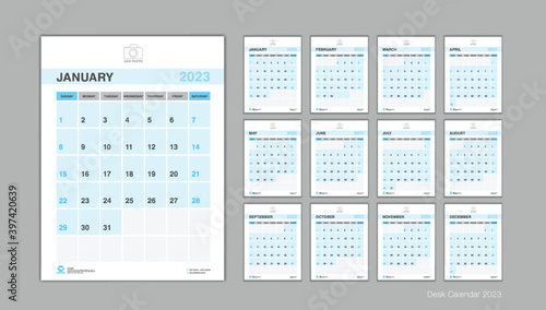 Calendar 2023 template Vector, Desk calendar 2023 design, Week Start On Sunday, Planner, Stationery, wall calendar, simple and clean design, Printing, advertisement, organization and business
