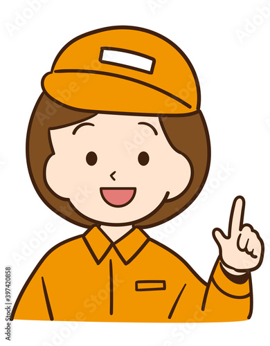 ポイントを説明する作業着女性のアイコン