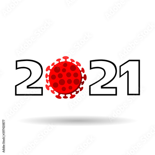 2021 new year lettering  with covid-19 coronavirus virus in isolated white background