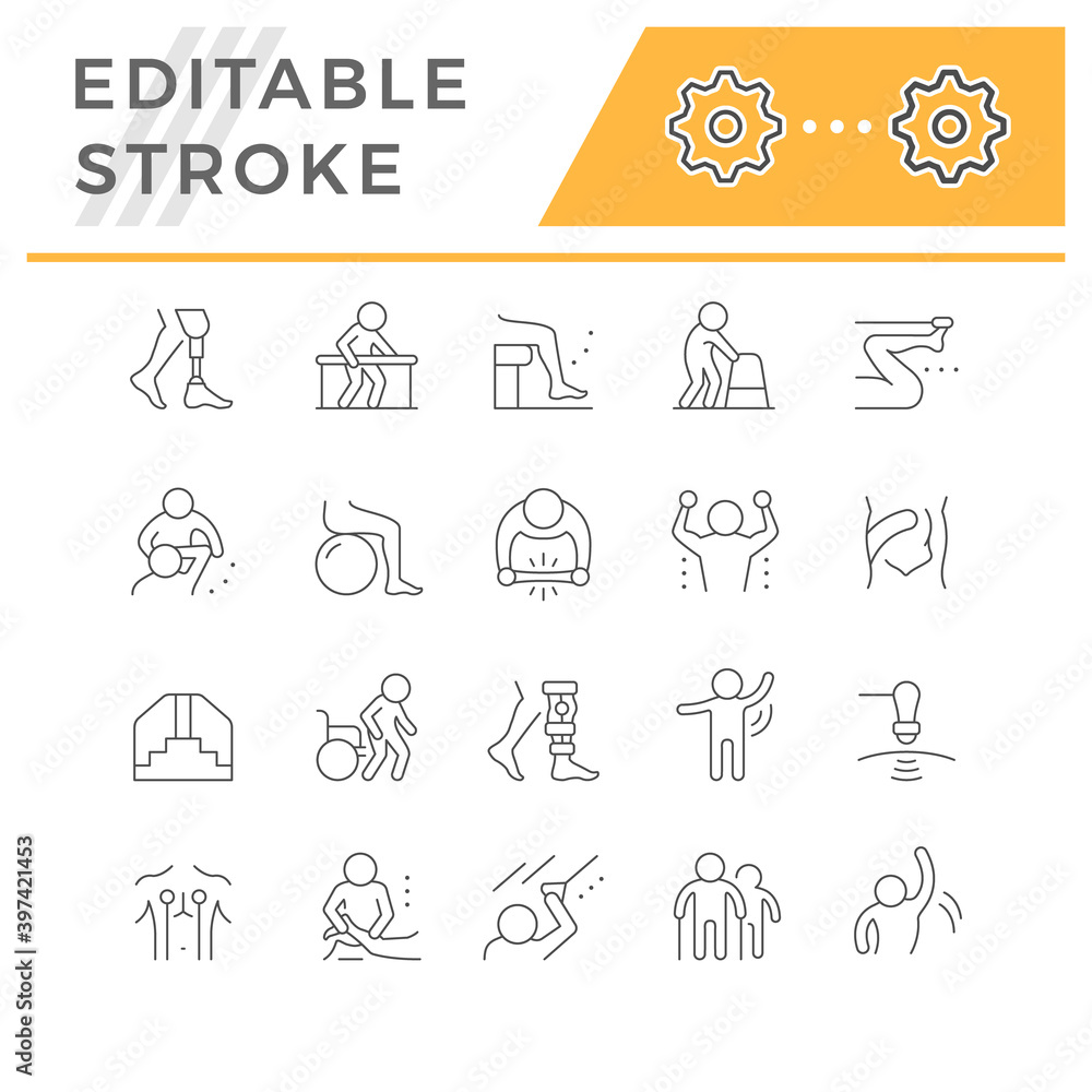Naklejka premium Set line icons of physical therapy