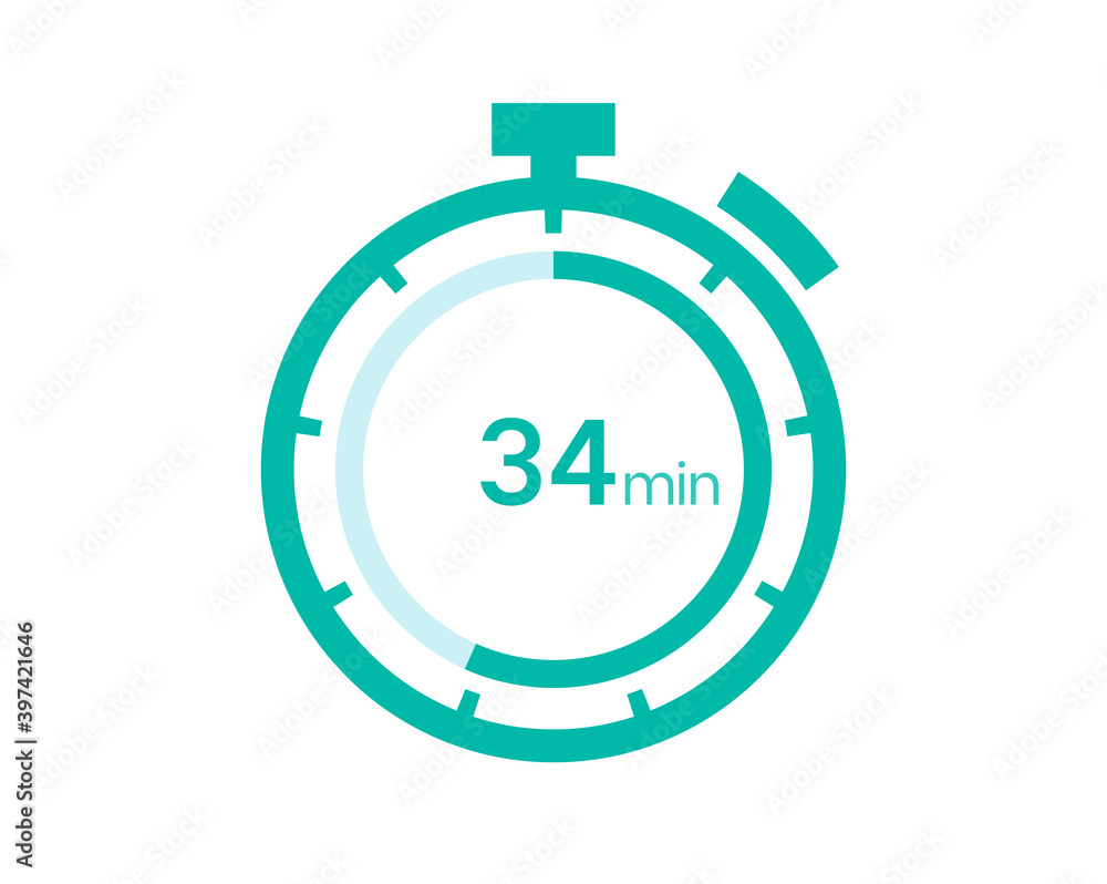 34 minutes timer icon, 34 min digital timer. Clock and watch, timer, countdown 34 minutes timer icon, 34 min digital timer. Clock and watch, timer, countdown