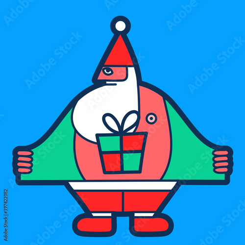 Illustration of Santa Claus with gift under the coat