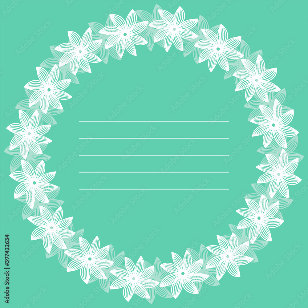 Green summer vector floral frame. Pattern of round stylized inscription Green summer vector floral frame. Pattern of round stylized inscription