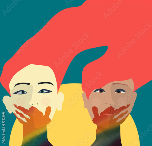 two women with LGBT flag  photo