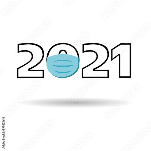  2021 new year lettering with face mask in isolated white background