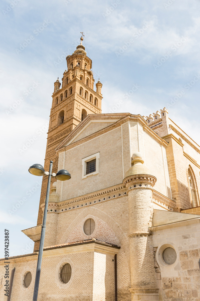 Mudejar tower of the Cathedral of Tarazona (Catedral de Nuestra Senora de la Huerta), province of Zaragoza, Aragon, Spain