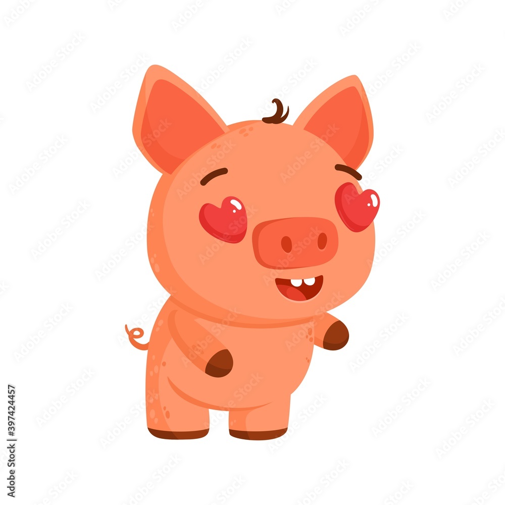 Valentine's day clipart. Cute piglet in love with heart shaped eyes. Declaration of love. Vector printable illustration with cartoon characters Valentine's day clipart. Cute piglet in love with heart shaped eyes. Declaration of love. Vector printable illustration with cartoon characters