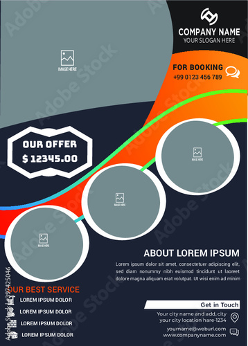 Text Editable Real Estate Flyer Template Vector File. Deep grey And grange gradient Color. USE Free Font, You can use 04 Photos