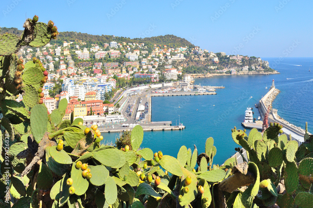 France. Nice view of the Nice embankment and the bay on a sunny summer day