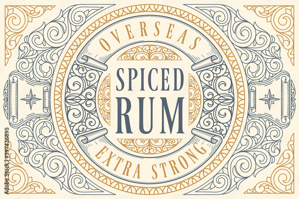 Spiced Rum - ornate vintage decorative label - obrazy, fototapety, plakaty 