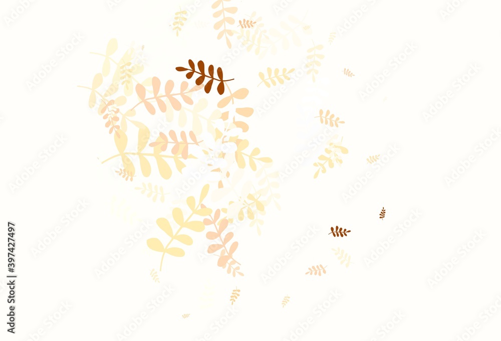 Light Orange vector doodle texture with leaves. Light Orange vector doodle texture with leaves.