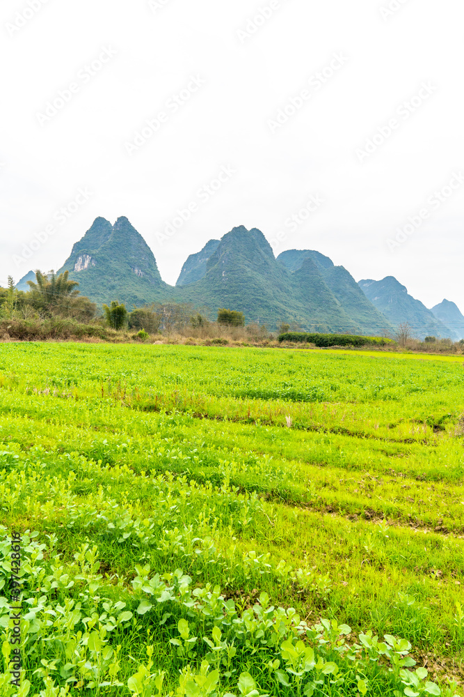 Mountains and farmland in Guilin, Guangxi Province, China