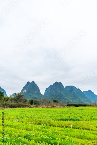 Mountains and farmland in Guilin, Guangxi Province, China