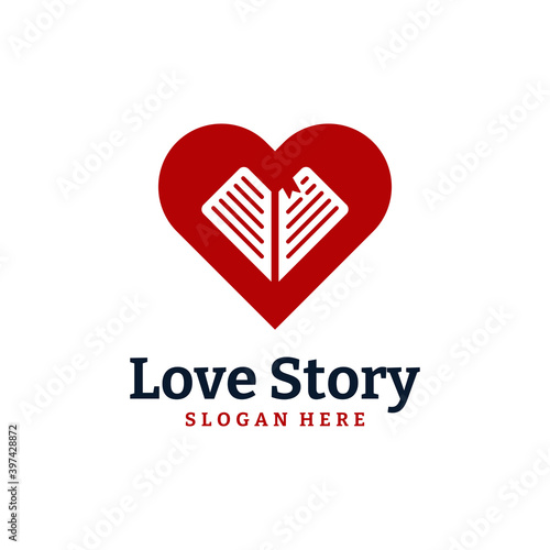 Story Book Logo Design Template. Love book logo vector illustration
