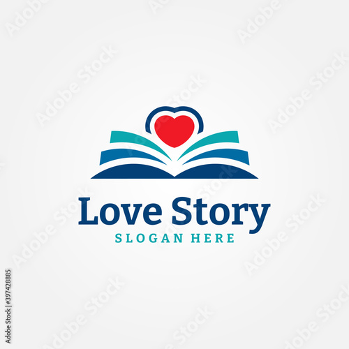 Story Book Logo Design Template. Love book logo vector illustration