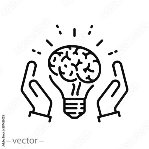 protect intellectual property, icon, safe idea and memory brain, creative knowledge and innovation concept, thin line symbol on white background - editable stroke vector illustration
