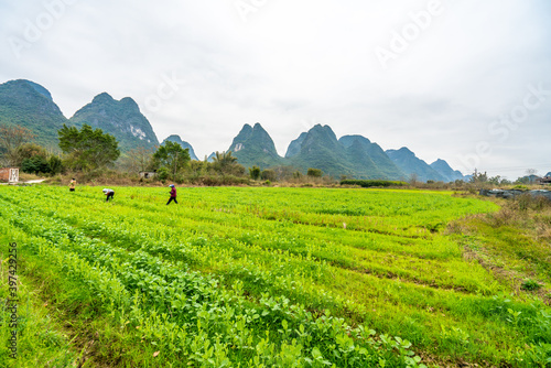 Mountains and farmland in Guilin, Guangxi Province, China