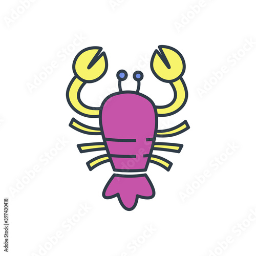 Colorful Cancer vector icon. Illustration of an astrology sign. Zodiac astrology sign depicting arthropod animal. crustaceans flat design character.