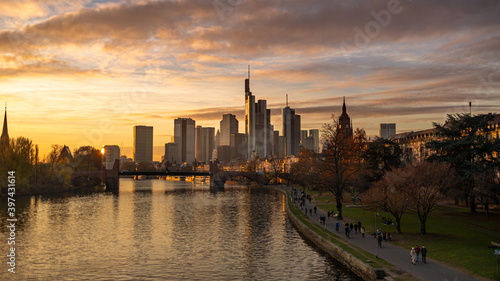 Beautiful sunset over the Frankfurt City