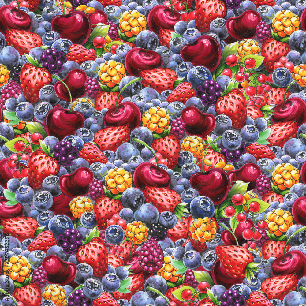 Seamless pattern with wild berries