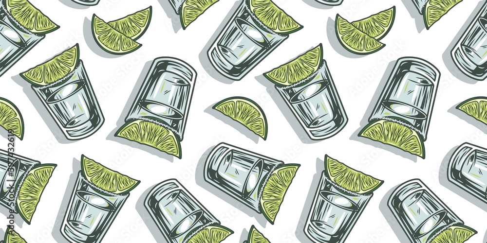 Pattern wallpaper of cocktail tequila with lime bar design Stock Vector