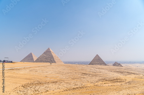 The pyramids of Giza  the oldest Funerary monument in the world. In the city of Cairo  Egypt