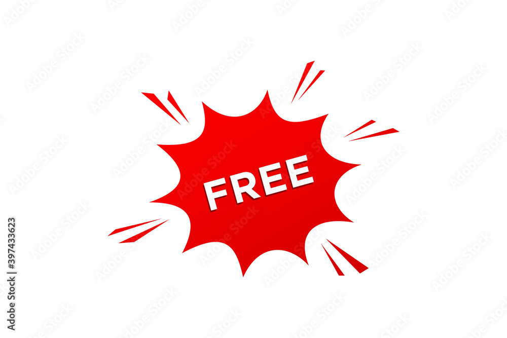 Free Badge Sticker Label. White Text with Red Starburst Banner usable for Promotion, Advertising and More Graphic Resources. Flat Vector Design Template Element. Free Badge Sticker Label. White Text with Red Starburst Banner usable for Promotion, Advertising and More Graphic Resources. Flat Vector Design Template Element.