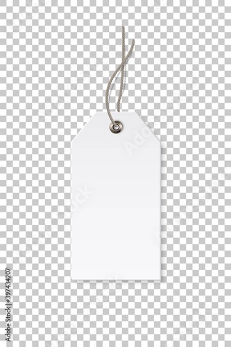 Blank white rectangular paper price tag isolated on transparent background