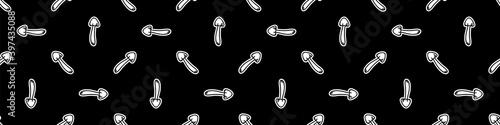 Punk rock monochrome mushroom vector seamless border. Simple alternative banner. Kids fungi emo rocker cute hand drawn cartoon grungy tattoo with attitude motif. 